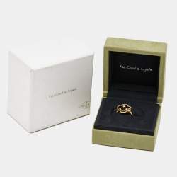 Pre Owned Van Cleef & Arpels Vintage Alhambra Diamond Onyx 18k Yellow Gold Ring Size 52