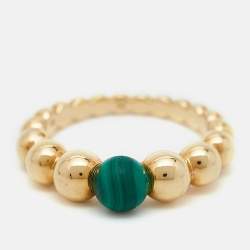 Pre Owned Van Cleef & Arpels Perlée Couleurs Variation Malachite 18k Yellow Gold Ring Size 52