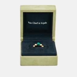 Pre Owned Van Cleef & Arpels Perlée Couleurs Variation Malachite 18k Yellow Gold Ring Size 52