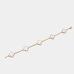Pre Owned Van Cleef & Arpels Vintage Alhambra Mother of Pearl 18k Yellow Gold 5 Motif Station Bracelet