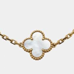 Pre Owned Van Cleef & Arpels Vintage Alhambra Mother of Pearl 18k Yellow Gold 5 Motif Station Bracelet