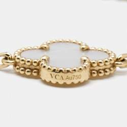 Pre Owned Van Cleef & Arpels Vintage Alhambra Mother of Pearl 18k Yellow Gold 5 Motif Station Bracelet
