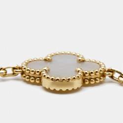 Pre Owned Van Cleef & Arpels Vintage Alhambra Mother of Pearl 18k Yellow Gold 5 Motif Station Bracelet