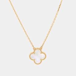 Pre Owned Van Cleef & Arpels Vintage Alhambra Mother of Pearl 18k Yellow Gold Necklace