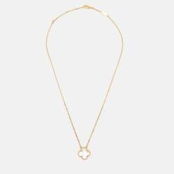 Pre Owned Van Cleef & Arpels Vintage Alhambra Mother of Pearl 18k Yellow Gold Necklace