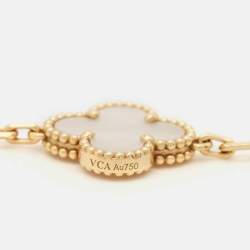 Pre Owned Van Cleef & Arpels Vintage Alhambra Mother of Pearl 18k Yellow Gold 5 Motif Station Bracelet