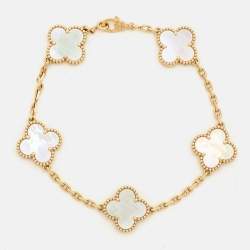 مملوكة مسبقًا Van Cleef & Arpels Vintage Alhambra Mother of Pearl 18k Yellow Gold 5 Motif Station Bracelet