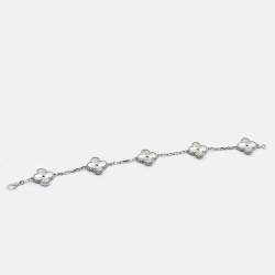 Pre Owned Van Cleef & Arpels Vintage Alhambra Guilloché 18k White 5 Motif Station Bracelet
