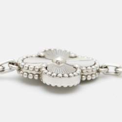 Pre Owned Van Cleef & Arpels Vintage Alhambra Guilloché 18k White 5 Motif Station Bracelet
