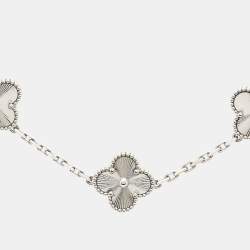 Pre Owned Van Cleef & Arpels Vintage Alhambra Guilloché 18k White 5 Motif Station Bracelet