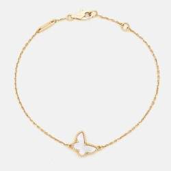 Pre Owned Van Cleef & Arpels Butterfly Sweet Alhambra Mother of Pearl 18k Yellow Gold Bracelet