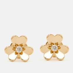 Pre Owned Van Cleef & Arpels Frivole Diamond 18k Yellow Gold Mini Model Earrings