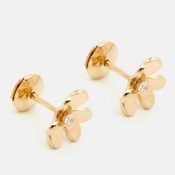 Pre Owned Van Cleef & Arpels Frivole Diamond 18k Yellow Gold Mini Model Earrings