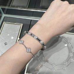 Van Cleef & Arpels 18K White Gold Sweet Alhambra Diamond 6 Motif Station Bracelet