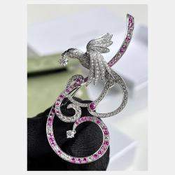 Van Cleef & Arpels Oiseaux de Paradis Collection "Bird of Paradise" High Jewelry Brooch Set White Gold with Colored Diamonds