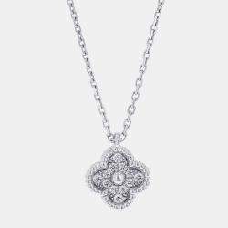 Van Cleef & Arpels 18K White Gold and Diamond Sweet Alhambra Pendant Necklace