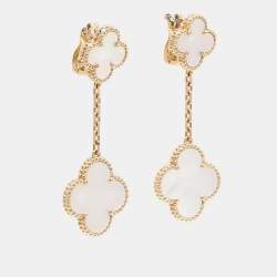 Pre Owned Van Cleef & Arpels Magic Alhambra Mother of Pearl 18K Yellow Gold 2 Motifs Earrings