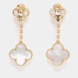 Pre Owned Van Cleef & Arpels Magic Alhambra Mother of Pearl 18K Yellow Gold 2 Motifs Earrings