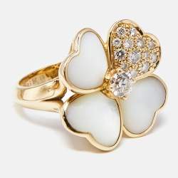 Van Cleef & Arpels Cosmos Mother of Pearl Diamonds 18k Rose Gold Medium Model Ring Size 51