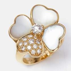 Van Cleef & Arpels Cosmos Mother of Pearl Diamonds 18k Rose Gold Medium Model Ring Size 51
