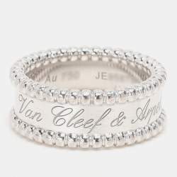Pre Owned Van Cleef & Arpels Perlée Signature 18k White Gold Band Ring Size 52