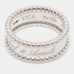 Pre Owned Van Cleef & Arpels Perlée Signature 18k White Gold Band Ring Size 52