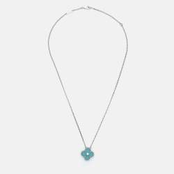 Van Cleef & Arpels Vintage Alhambra Limited Edition Holiday 2022 Celadon Sevres Porcelain Diamond 18k White Gold Necklace