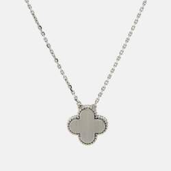 Van Cleef & Arpels Vintage Alhambra Limited Edition Holiday 2022 Celadon Sevres Porcelain Diamond 18k White Gold Necklace
