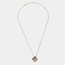 مملوكة مسبقًا Van Cleef & Arpels Vintage Alhambra Grey Mother of Pearl 18k Rose Gold Necklace