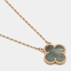 مملوكة مسبقًا Van Cleef & Arpels Vintage Alhambra Grey Mother of Pearl 18k Rose Gold Necklace