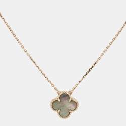مملوكة مسبقًا Van Cleef & Arpels Vintage Alhambra Grey Mother of Pearl 18k Rose Gold Necklace