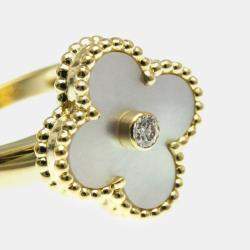 Van Cleef & Arpels  18K Yellow Gold Diamond Mother of Pearl Vintage Alhambra Ring EU 51