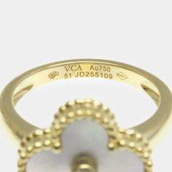 Van Cleef & Arpels  18K Yellow Gold Diamond Mother of Pearl Vintage Alhambra Ring EU 51