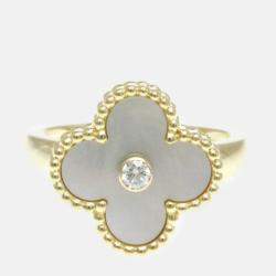 Van Cleef & Arpels  18K Yellow Gold Diamond Mother of Pearl Vintage Alhambra Ring EU 51
