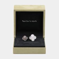 Pre Owned Van Cleef & Arpels Magic Alhambra Between The Finger Mother of Pearl 18k White Gold Ring Size 54