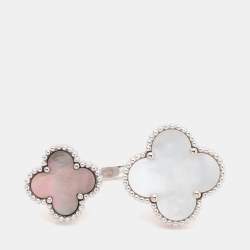 Pre Owned Van Cleef & Arpels Magic Alhambra Between The Finger Mother of Pearl 18k White Gold Ring Size 54