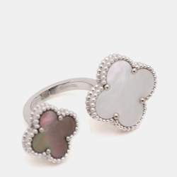 Pre Owned Van Cleef & Arpels Magic Alhambra Between The Finger Mother of Pearl 18k White Gold Ring Size 54