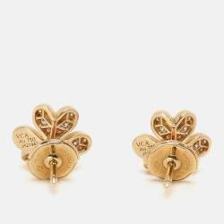 Pre Owned Van Cleef & Arpels Diamond 18k Yellow Gold Frivole Mini Earrings