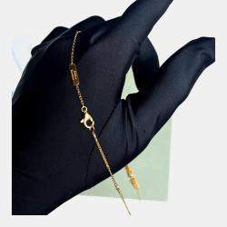 Pre Owned Van Cleef & Arpels 18K Yellow Gold Blue Enamel Medium Vintage Alhambra Necklace