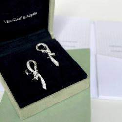Van Cleef & Arpels 18K White Gold Full Diamond Bow Earrings