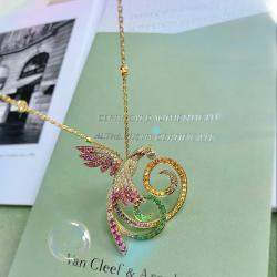 Van Cleef & Arpels 18K Yellow Gold Oiseaux de Paradis  Multicolor Diamond Pendant Necklace