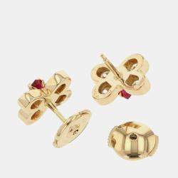 Van Cleef & Arpels 18K Yellow Gold Ruby & Diamond Butterfly Earrings 