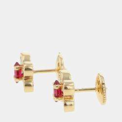 Van Cleef & Arpels 18K Yellow Gold Ruby & Diamond Butterfly Earrings 