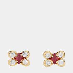 Van Cleef & Arpels 18K Yellow Gold Ruby & Diamond Butterfly Earrings 