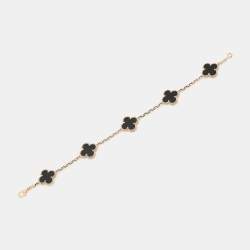 Pre Owned Van Cleef & Arpels Vintage Alhambra Onyx 18k Yellow Gold 5 Motif Bracelet