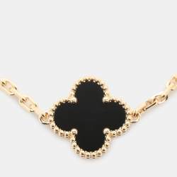 Pre Owned Van Cleef & Arpels Vintage Alhambra Onyx 18k Yellow Gold 5 Motif Bracelet