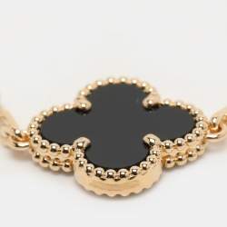 Pre Owned Van Cleef & Arpels Vintage Alhambra Onyx 18k Yellow Gold 5 Motif Bracelet