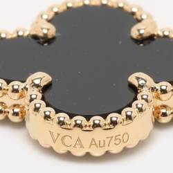 Pre Owned Van Cleef & Arpels Vintage Alhambra Onyx 18k Yellow Gold 5 Motif Bracelet