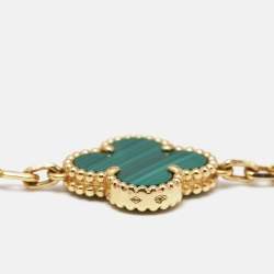 Van Cleef & Arpels Vintage Alhambra Malachite Diamond 18k Yellow Gold 5 Motif Station Bracelet