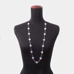 Van Cleef & Arpels 18K White Gold Vintage Alhambra 20 Motif Long Necklace